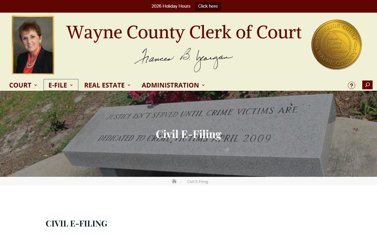 Wayne County Clerk records civil e-filing page