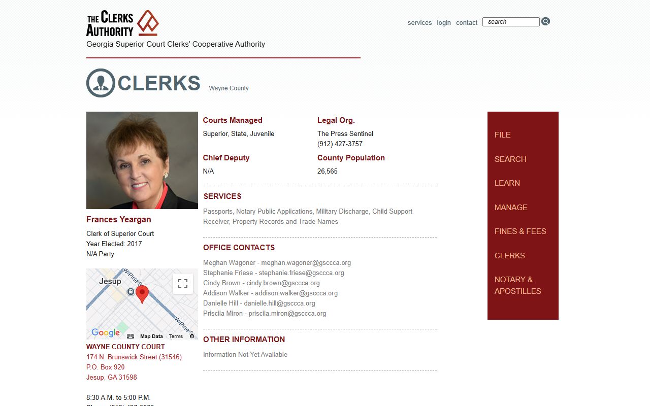 Wayne County Clerk records GSCCCA clerk listing