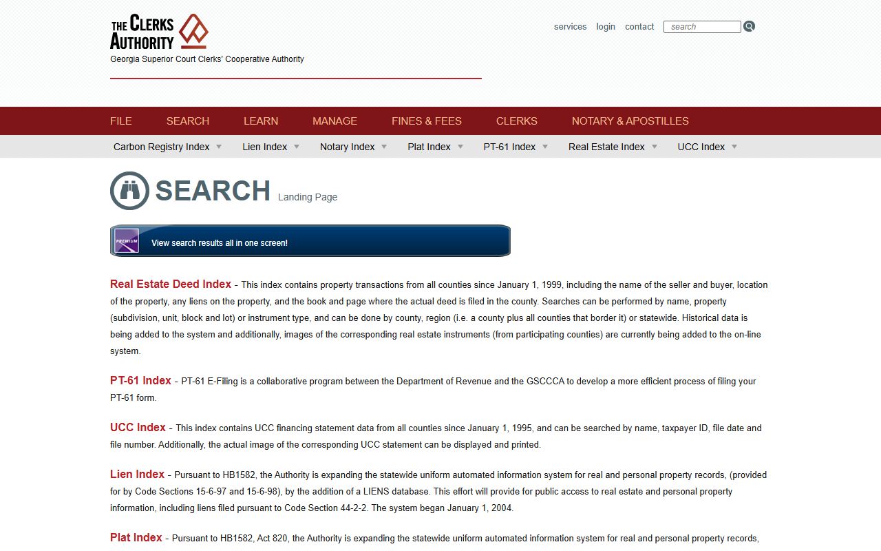 Wayne County Clerk records GSCCCA statewide search portal