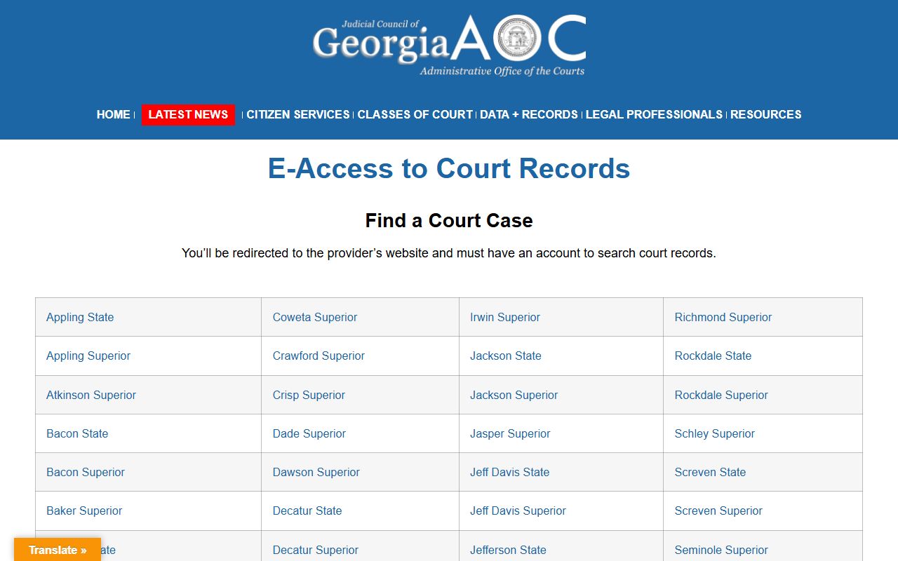 Wayne County court records Georgia e-access gateway