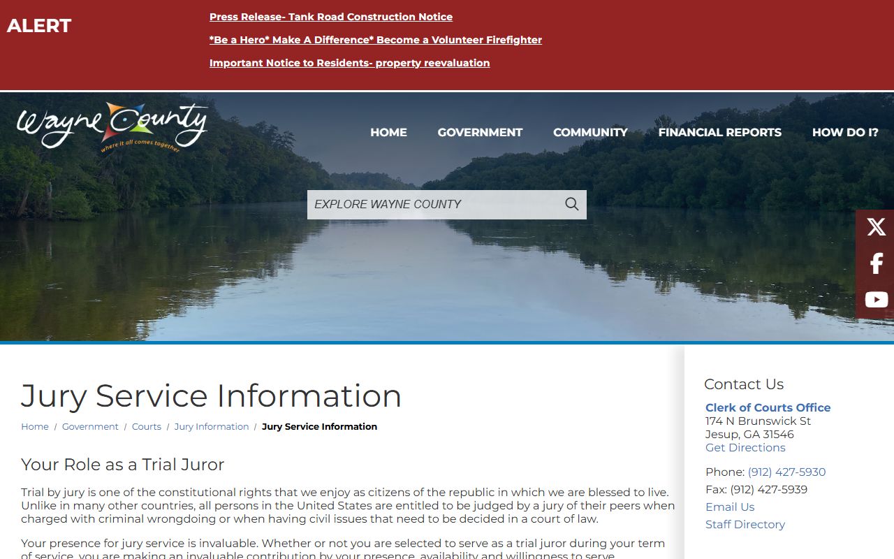 Wayne County Superior Court records jury service information