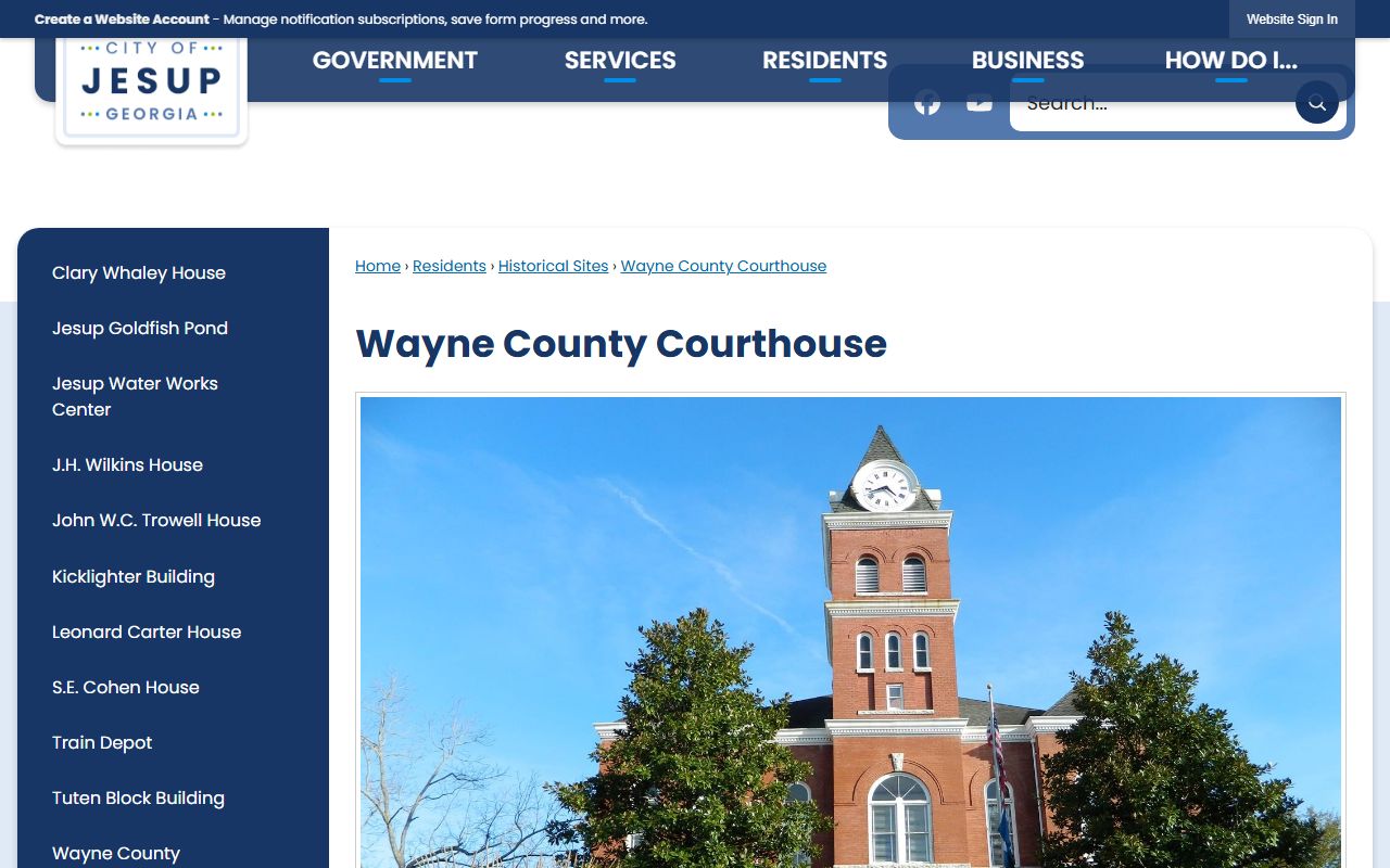 Wayne County court records courthouse history in Jesup