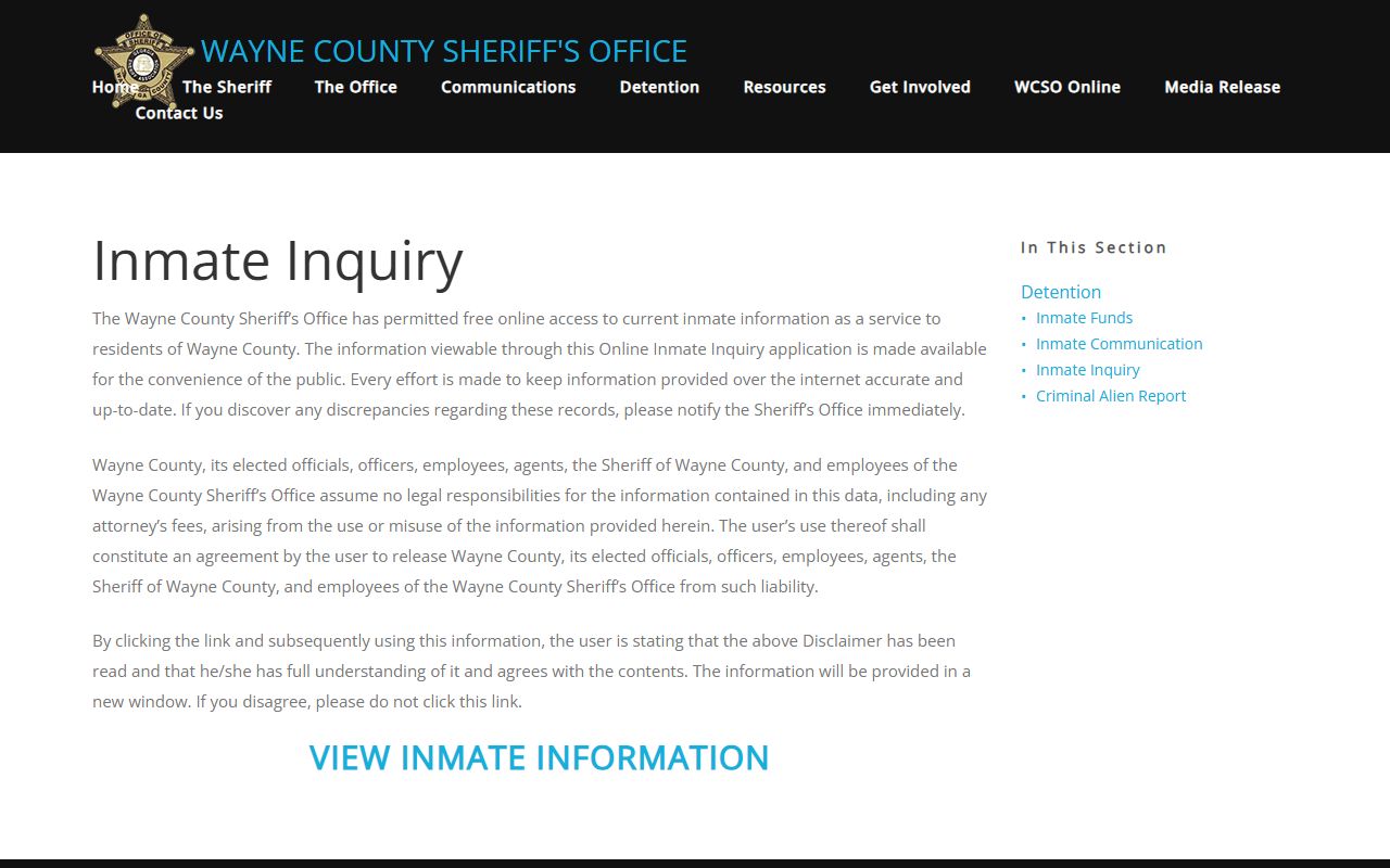 Wayne County inmate records sheriff inquiry gateway