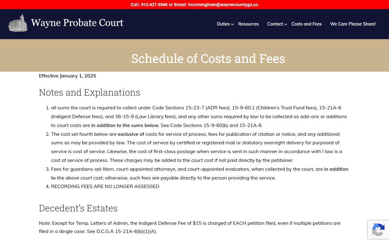 Wayne County probate records costs and fees schedule