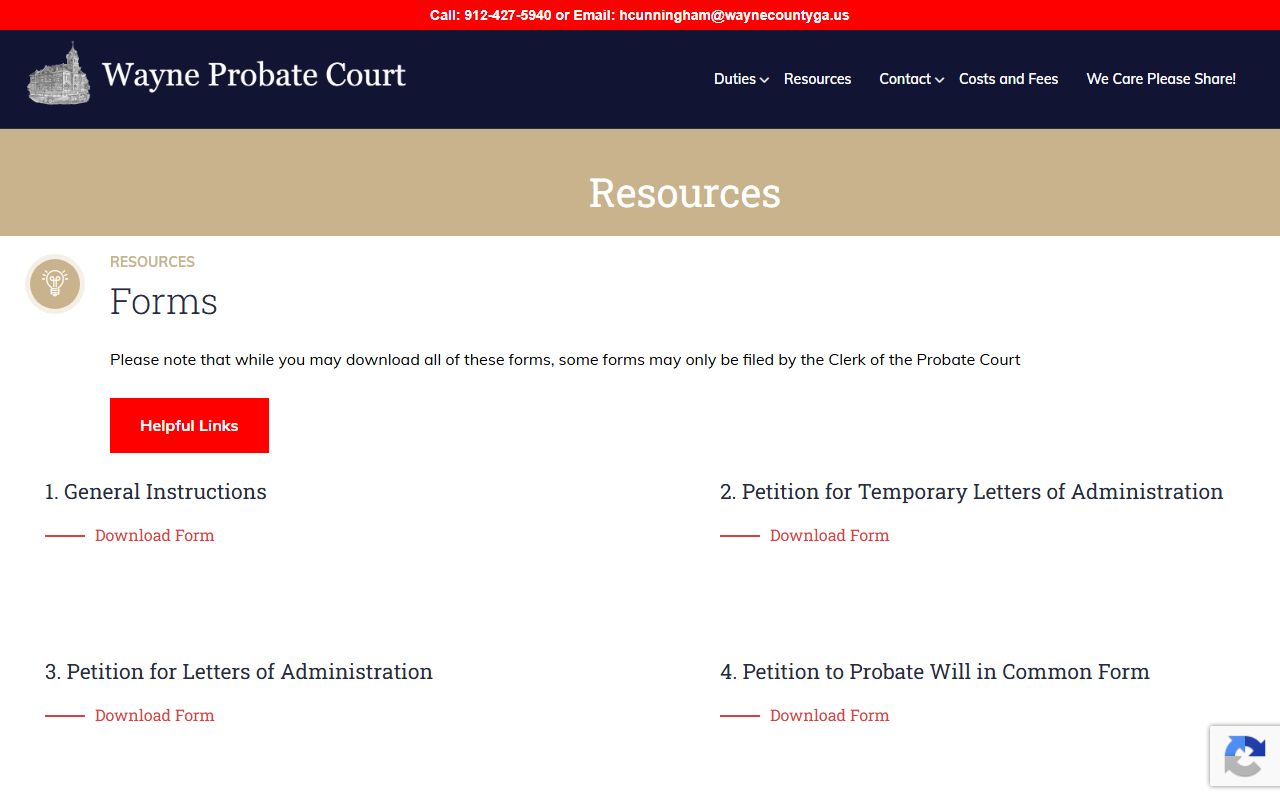 Wayne County probate records forms and resources page